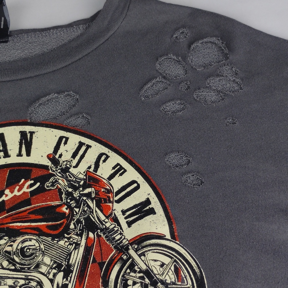 Windsor Distressed Grey Motorcycle Graphic Cropped Sweatshirt - Picture 12 of 14